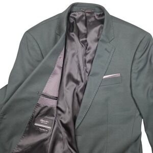 STATEMENT Platinum Super 180s Wool Cashmere Tailored Fit Mens Blazer Green 40L